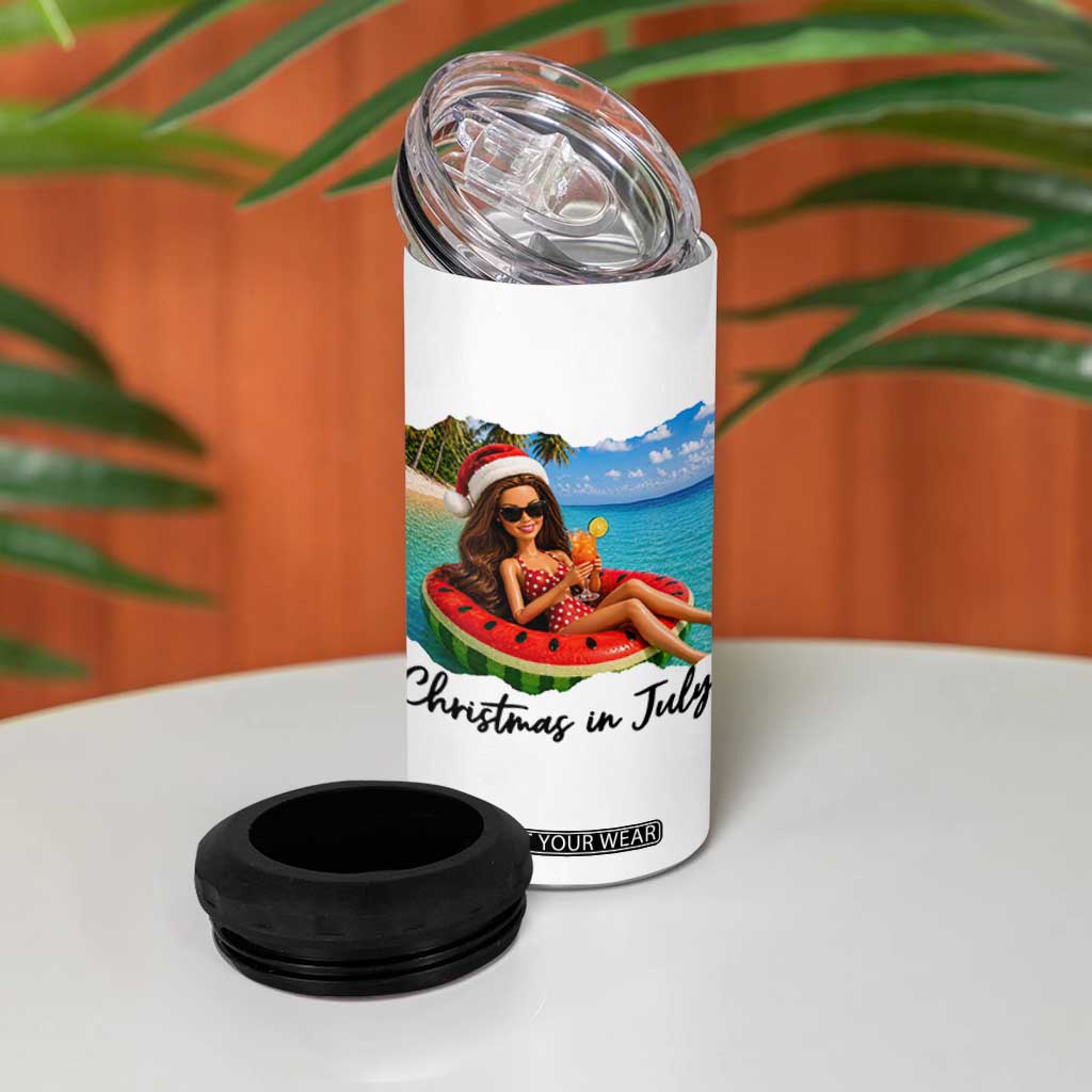 Christmas In July Tropical Doll Face Meme 4 in 1 Can Cooler Tumbler Summer Vacation Graphic TS12 Print Your Wear