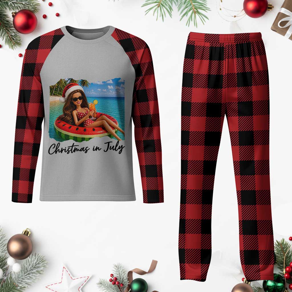 Christmas In July Tropical Doll Face Meme Plaid Pajama Set Summer Vacation Graphic TS12 Buffalo Plaid Print Your Wear