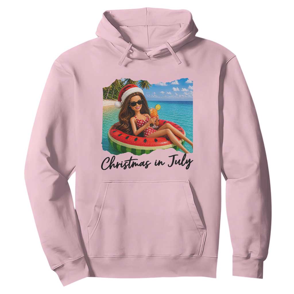 Christmas In July Tropical Doll Face Meme Hoodie Summer Vacation Graphic TS12 Light Pink Print Your Wear