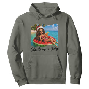 Christmas In July Tropical Doll Face Meme Hoodie Summer Vacation Graphic TS12 Military Green Print Your Wear