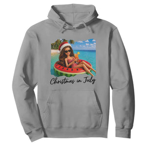 Christmas In July Tropical Doll Face Meme Hoodie Summer Vacation Graphic TS12 Sport Gray Print Your Wear