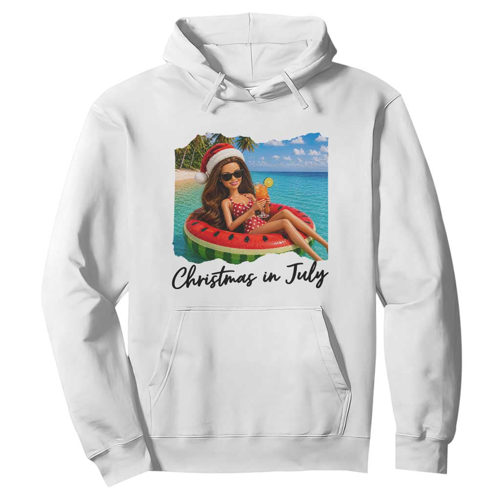 Christmas In July Tropical Doll Face Meme Hoodie Summer Vacation Graphic TS12 White Print Your Wear