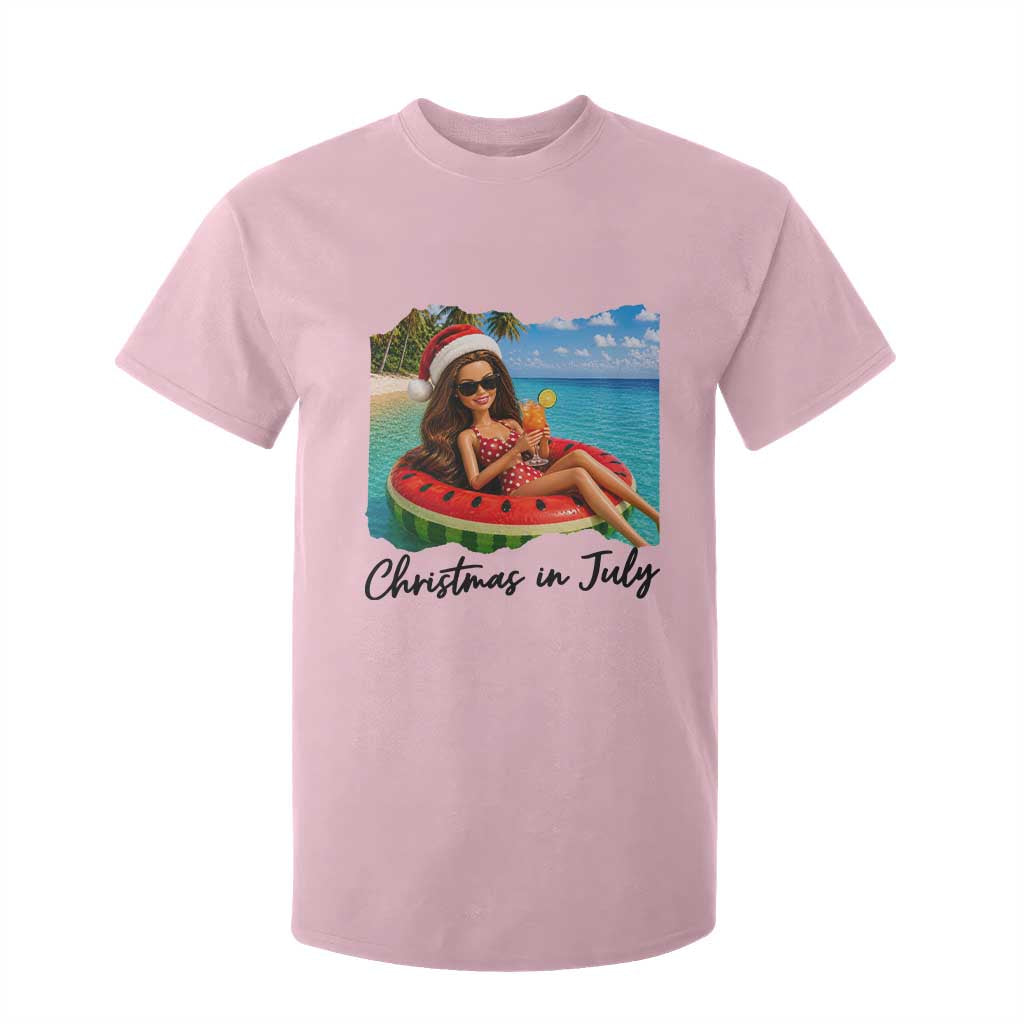 Christmas In July Tropical Doll Face Meme T Shirt For Kid Summer Vacation Graphic TS12 Light Pink Print Your Wear
