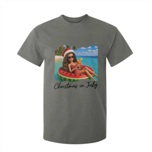 Christmas In July Tropical Doll Face Meme T Shirt For Kid Summer Vacation Graphic TS12 Military Green Print Your Wear