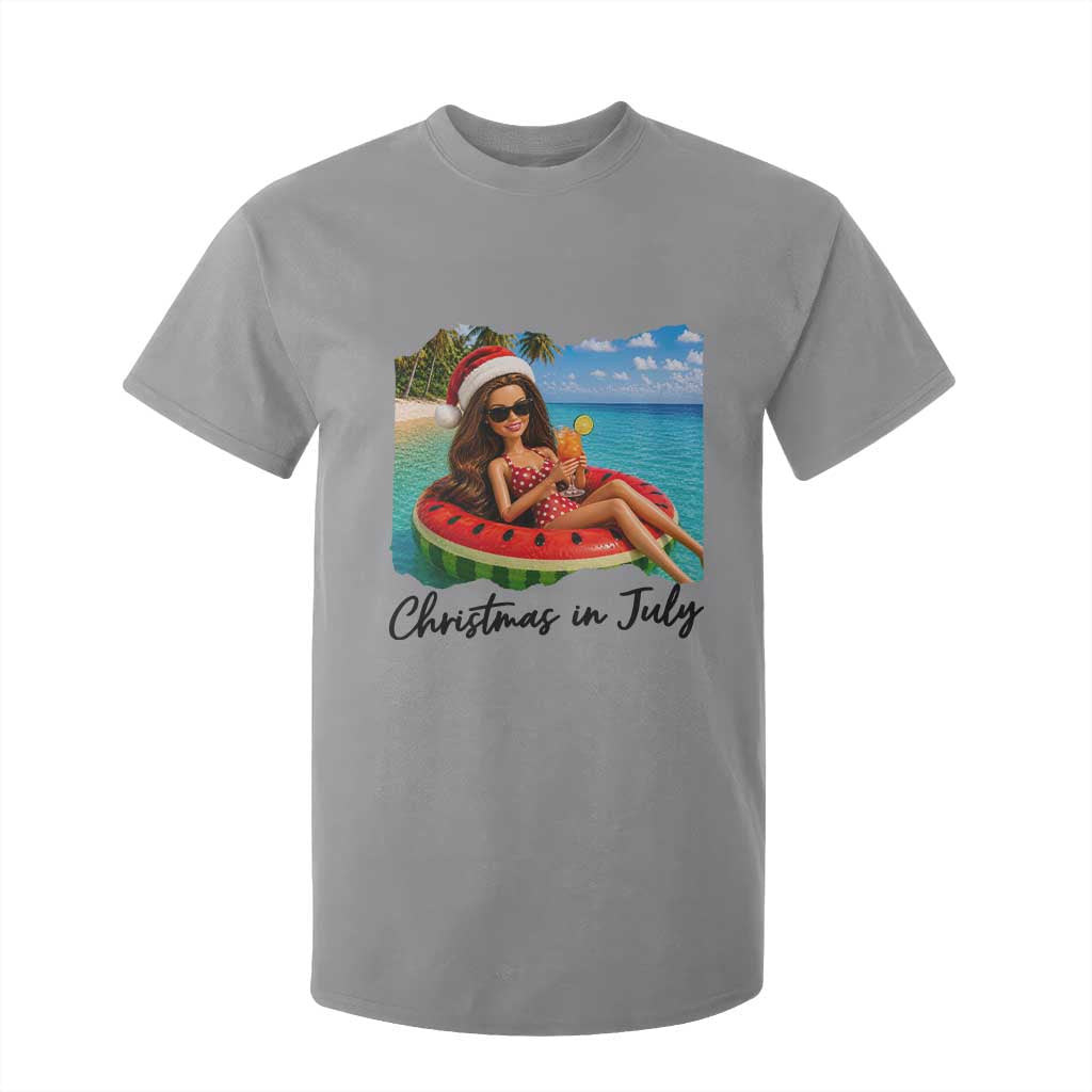 Christmas In July Tropical Doll Face Meme T Shirt For Kid Summer Vacation Graphic TS12 Sport Gray Print Your Wear