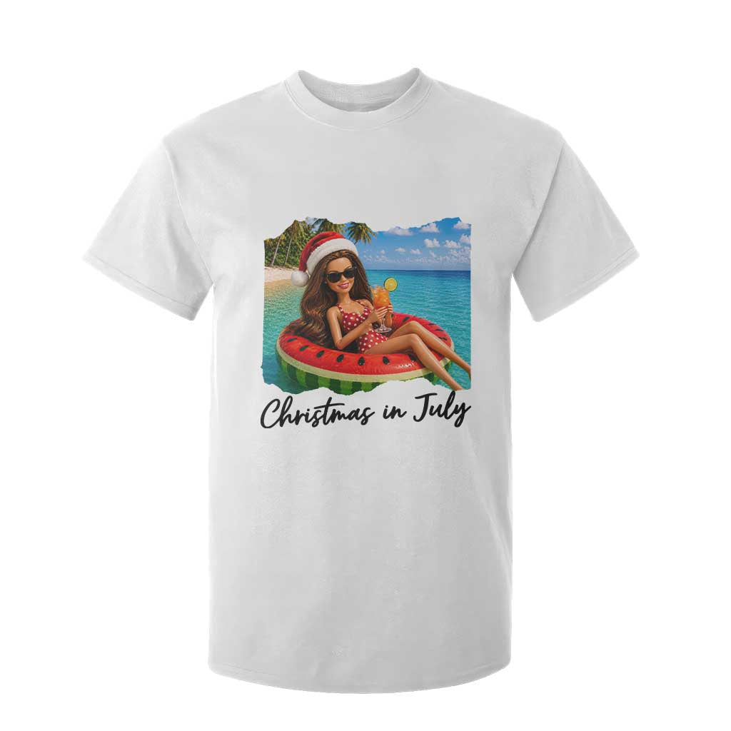 Christmas In July Tropical Doll Face Meme T Shirt For Kid Summer Vacation Graphic TS12 White Print Your Wear