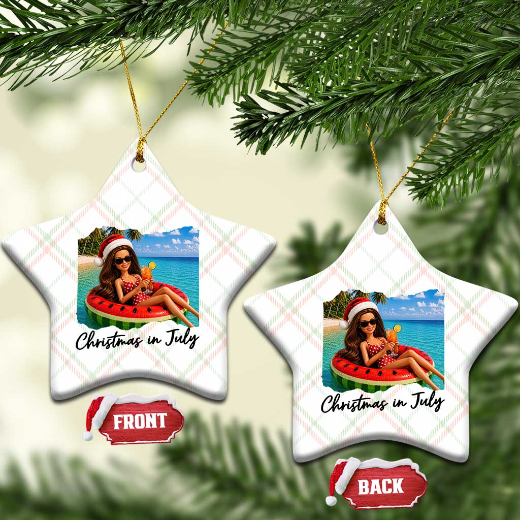 Christmas In July Tropical Doll Face Meme Ceramic Ornament Summer Vacation Graphic