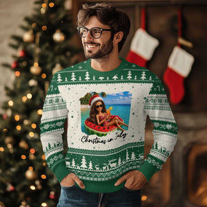 Christmas In July Tropical Doll Face Meme Ugly Christmas Sweater Summer Vacation Graphic TS12 Beige Green Print Your Wear
