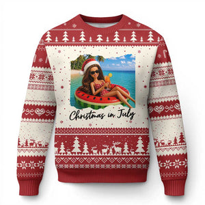 Christmas In July Tropical Doll Face Meme Ugly Christmas Sweater Summer Vacation Graphic TS12 Beige Red Print Your Wear