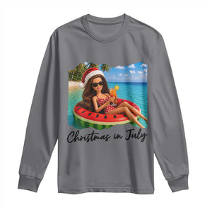 Christmas In July Tropical Doll Face Meme Long Sleeve Shirt Summer Vacation Graphic TS12 Charcoal Print Your Wear