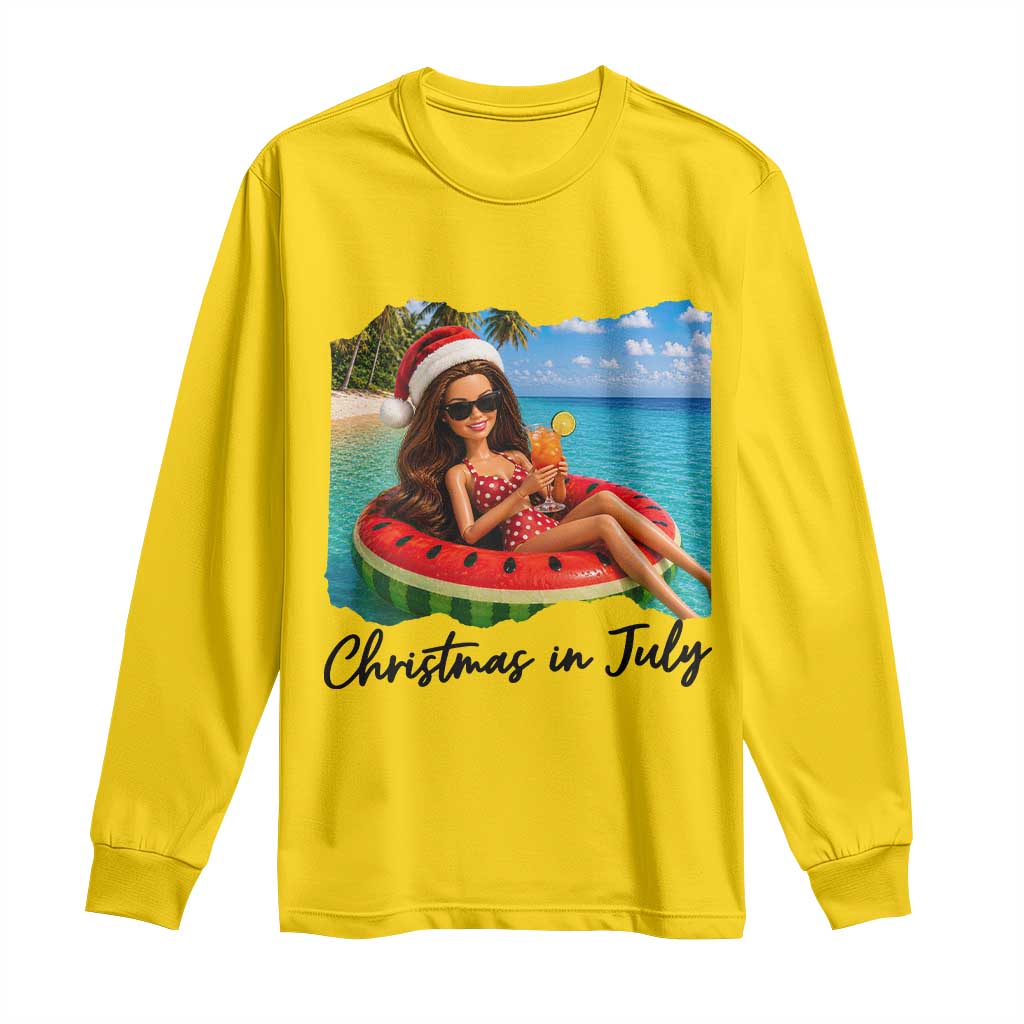 Christmas In July Tropical Doll Face Meme Long Sleeve Shirt Summer Vacation Graphic TS12 Daisy Print Your Wear