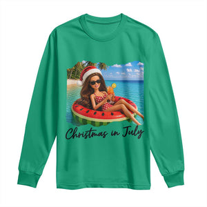 Christmas In July Tropical Doll Face Meme Long Sleeve Shirt Summer Vacation Graphic TS12 Irish Green Print Your Wear