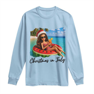 Christmas In July Tropical Doll Face Meme Long Sleeve Shirt Summer Vacation Graphic TS12 Light Blue Print Your Wear