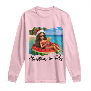 Christmas In July Tropical Doll Face Meme Long Sleeve Shirt Summer Vacation Graphic TS12 Light Pink Print Your Wear