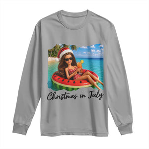 Christmas In July Tropical Doll Face Meme Long Sleeve Shirt Summer Vacation Graphic TS12 Sport Gray Print Your Wear