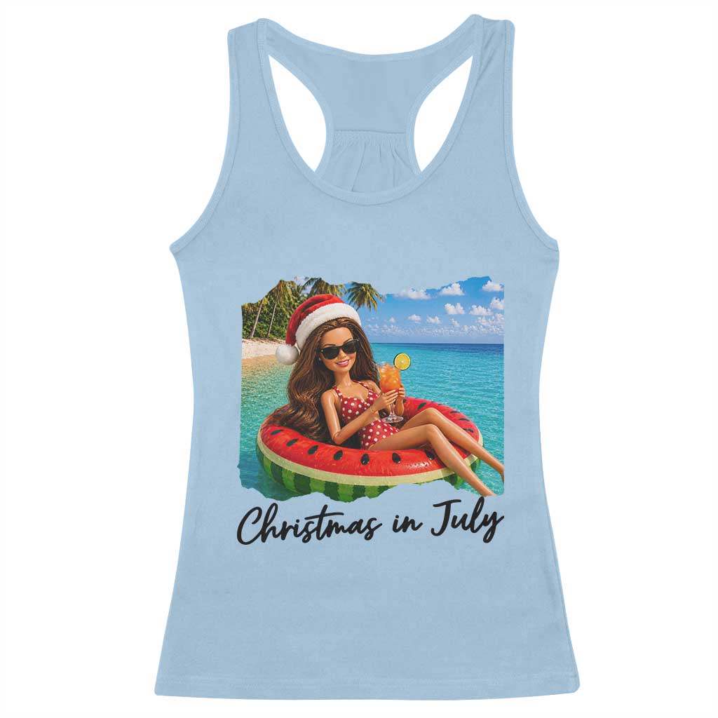 Christmas In July Tropical Doll Face Meme Racerback Tank Top Summer Vacation Graphic TS12 Light Blue Print Your Wear