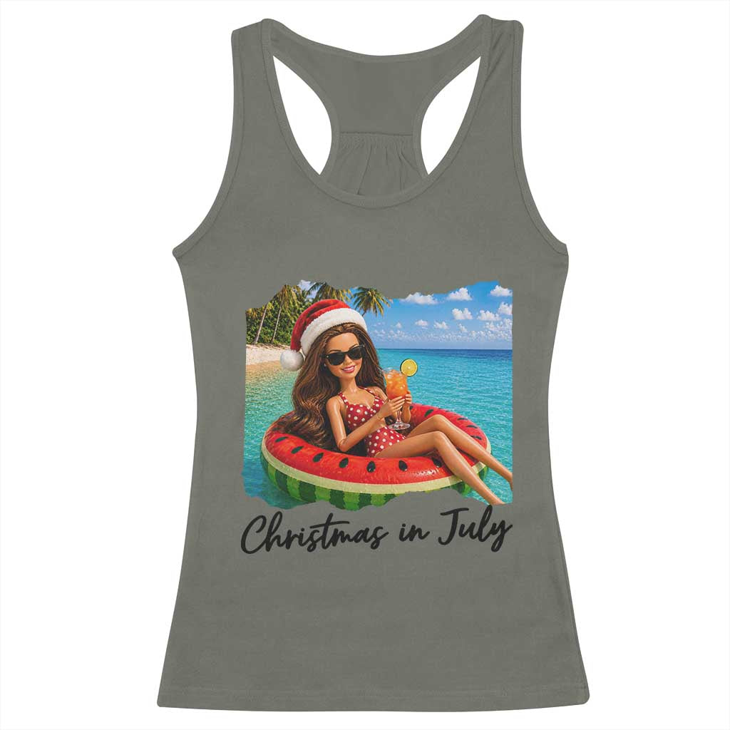 Christmas In July Tropical Doll Face Meme Racerback Tank Top Summer Vacation Graphic TS12 Military Green Print Your Wear