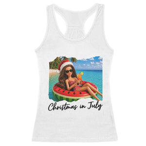 Christmas In July Tropical Doll Face Meme Racerback Tank Top Summer Vacation Graphic TS12 White Print Your Wear