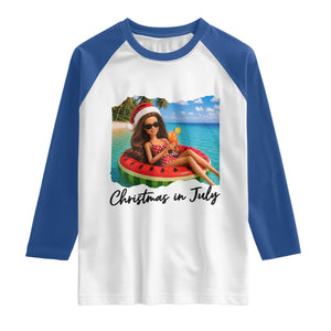 Christmas In July Tropical Doll Face Meme Raglan Shirt Summer Vacation Graphic TS12 White Royal Print Your Wear
