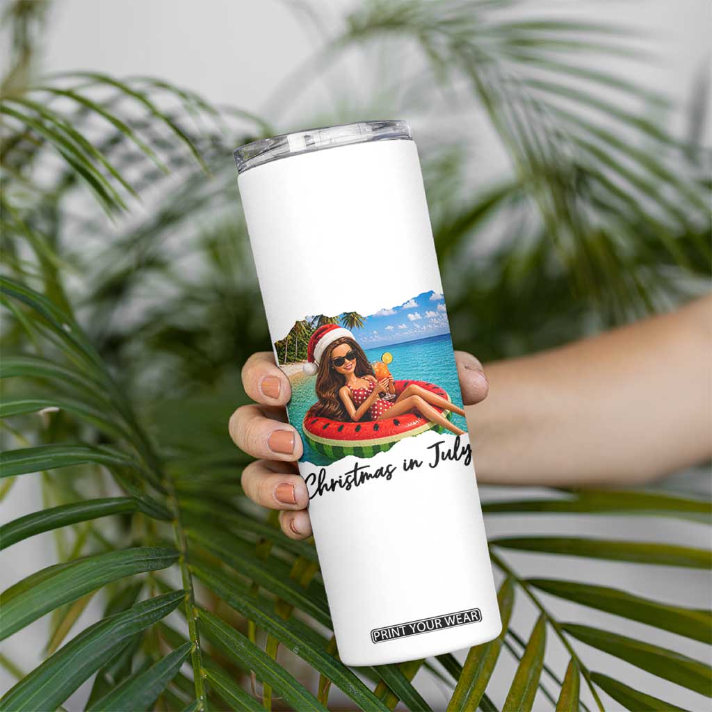 Christmas In July Tropical Doll Face Meme Skinny Tumbler Summer Vacation Graphic TS12 Print Your Wear