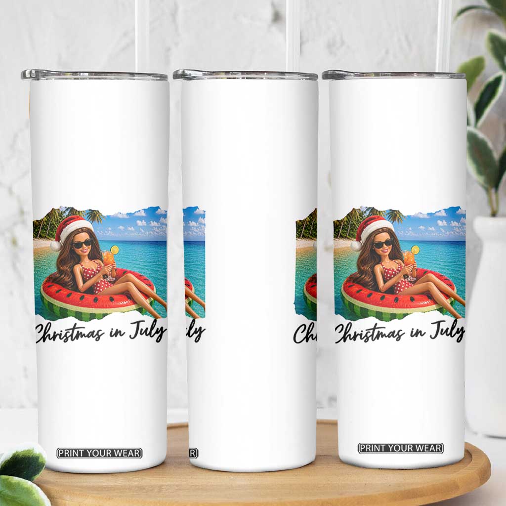 Christmas In July Tropical Doll Face Meme Skinny Tumbler Summer Vacation Graphic TS12 Print Your Wear