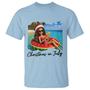 Christmas In July Tropical Doll Face Meme T Shirt Summer Vacation Graphic TS12 Light Blue Print Your Wear