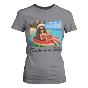 Christmas In July Tropical Doll Face Meme T Shirt For Women Summer Vacation Graphic TS12 Charcoal Print Your Wear