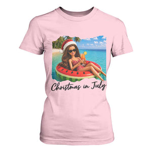 Christmas In July Tropical Doll Face Meme T Shirt For Women Summer Vacation Graphic TS12 Light Pink Print Your Wear