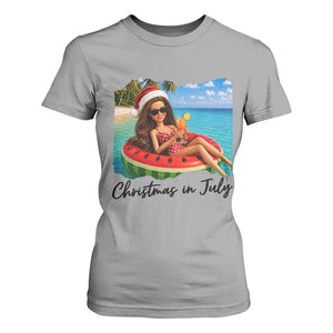 Christmas In July Tropical Doll Face Meme T Shirt For Women Summer Vacation Graphic TS12 Sport Gray Print Your Wear