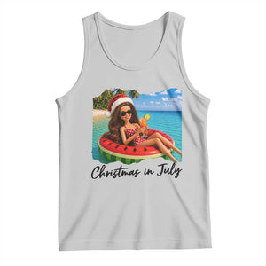 Christmas In July Tropical Doll Face Meme Tank Top Summer Vacation Graphic TS12 Ash Print Your Wear