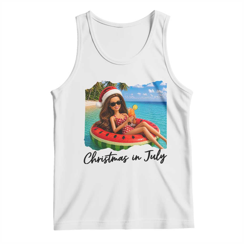 Christmas In July Tropical Doll Face Meme Tank Top Summer Vacation Graphic TS12 White Print Your Wear
