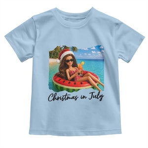Christmas In July Tropical Doll Face Meme Toddler T Shirt Summer Vacation Graphic TS12 Light Blue Print Your Wear