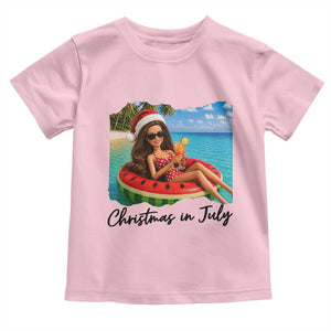 Christmas In July Tropical Doll Face Meme Toddler T Shirt Summer Vacation Graphic TS12 Light Pink Print Your Wear