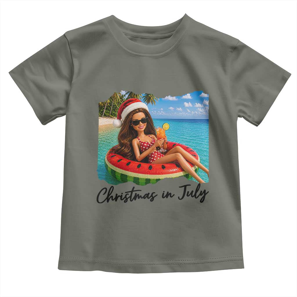 Christmas In July Tropical Doll Face Meme Toddler T Shirt Summer Vacation Graphic TS12 Military Green Print Your Wear