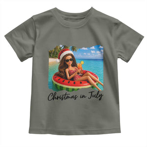 Christmas In July Tropical Doll Face Meme Toddler T Shirt Summer Vacation Graphic TS12 Military Green Print Your Wear