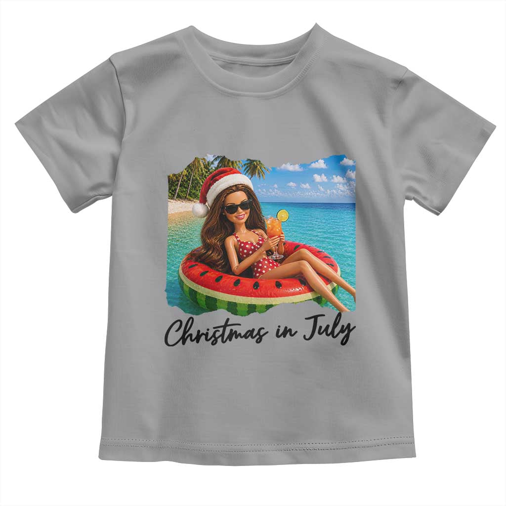 Christmas In July Tropical Doll Face Meme Toddler T Shirt Summer Vacation Graphic TS12 Sport Gray Print Your Wear