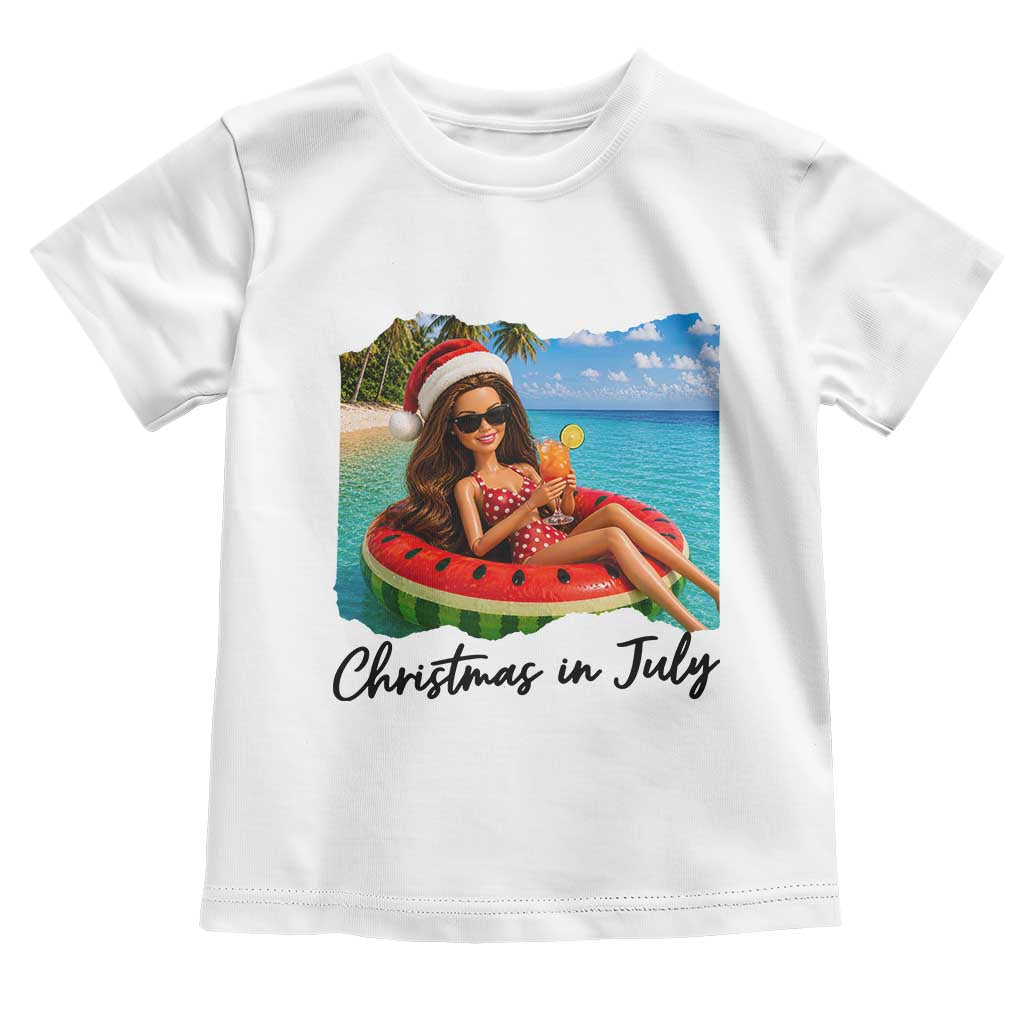 Christmas In July Tropical Doll Face Meme Toddler T Shirt Summer Vacation Graphic TS12 White Print Your Wear
