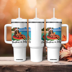 Christmas In July Tropical Doll Face Meme Tumbler With Handle Summer Vacation Graphic TS12 Print Your Wear