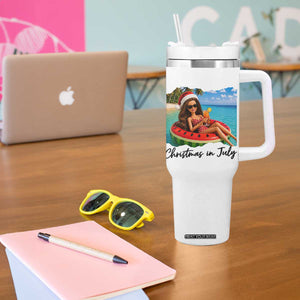 Christmas In July Tropical Doll Face Meme Tumbler With Handle Summer Vacation Graphic TS12 Print Your Wear