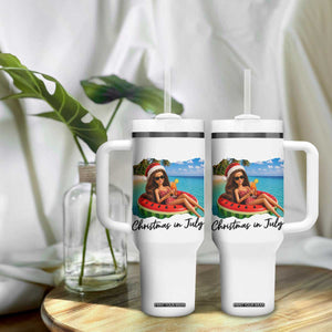 Christmas In July Tropical Doll Face Meme Tumbler With Handle Summer Vacation Graphic TS12 Print Your Wear