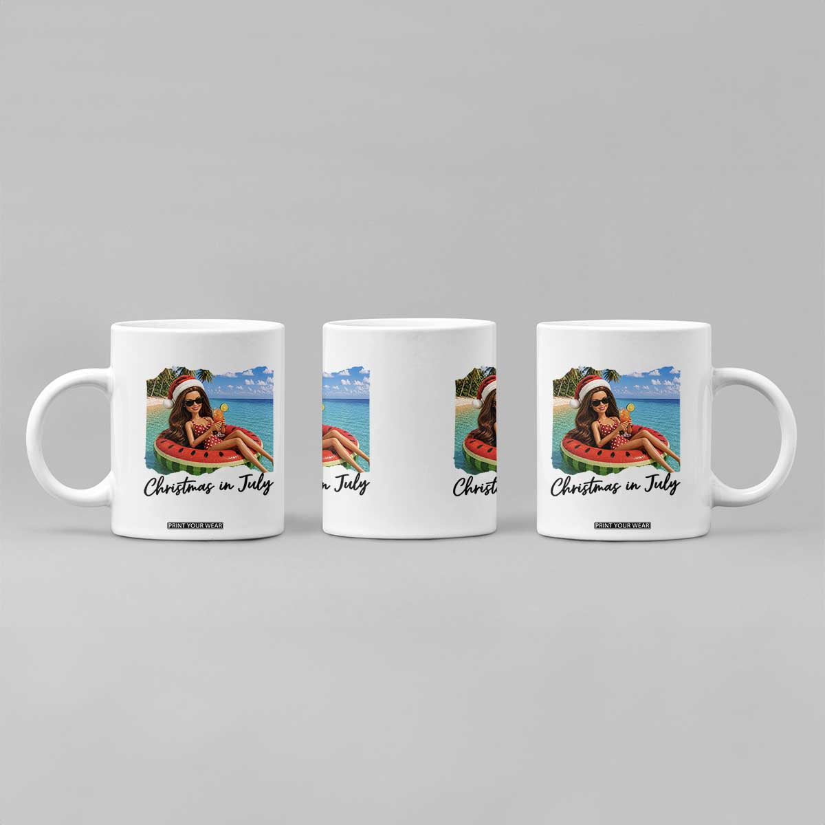 Christmas In July Tropical Doll Face Meme Coffee Mug Summer Vacation Graphic