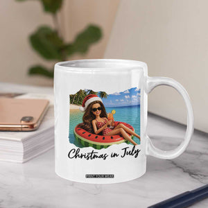 Christmas In July Tropical Doll Face Meme Coffee Mug Summer Vacation Graphic