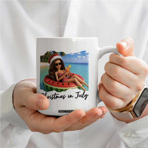 Christmas In July Tropical Doll Face Meme Coffee Mug Summer Vacation Graphic