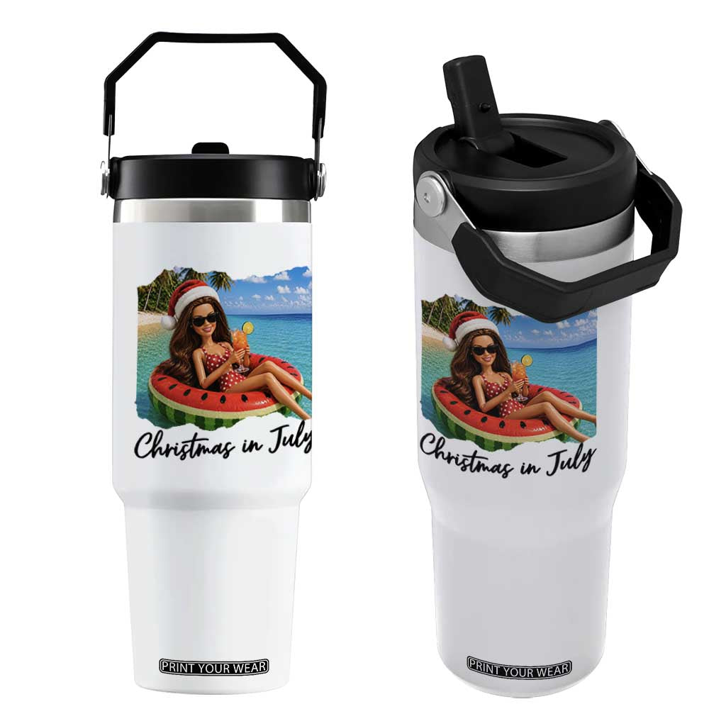 Christmas In July Tropical Doll Face Meme Flip Straw Tumbler Summer Vacation Graphic TS12 One Size: 30 oz White Print Your Wear