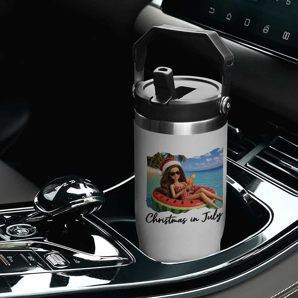 Christmas In July Tropical Doll Face Meme Flip Straw Tumbler Summer Vacation Graphic TS12 Print Your Wear