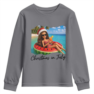 Christmas In July Tropical Doll Face Meme Youth Sweatshirt Summer Vacation Graphic TS12 Charcoal Print Your Wear