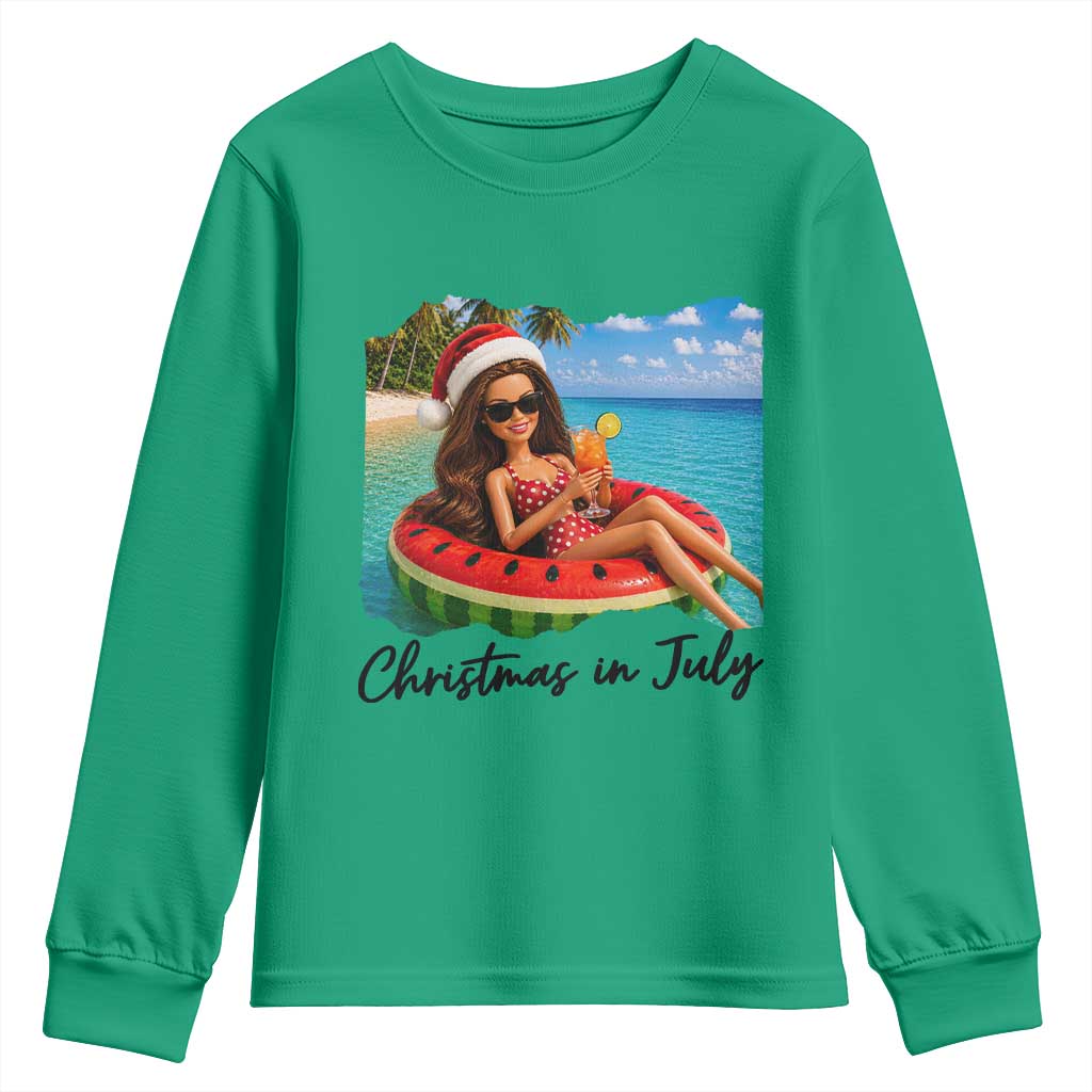 Christmas In July Tropical Doll Face Meme Youth Sweatshirt Summer Vacation Graphic TS12 Irish Green Print Your Wear