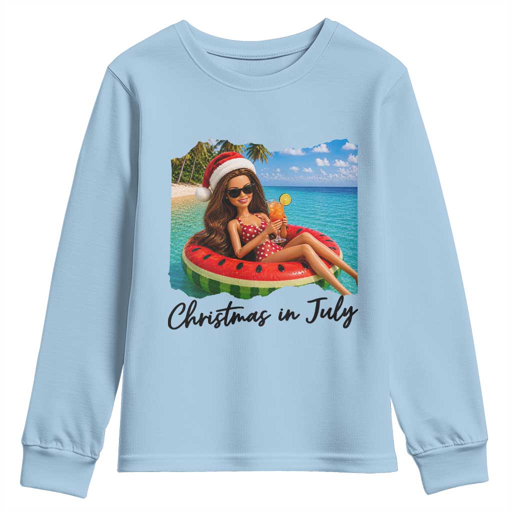 Christmas In July Tropical Doll Face Meme Youth Sweatshirt Summer Vacation Graphic TS12 Light Blue Print Your Wear