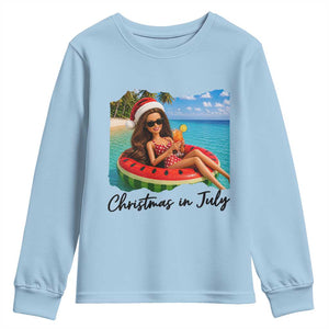 Christmas In July Tropical Doll Face Meme Youth Sweatshirt Summer Vacation Graphic TS12 Light Blue Print Your Wear