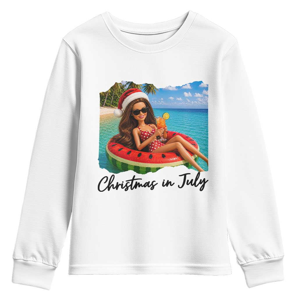 Christmas In July Tropical Doll Face Meme Youth Sweatshirt Summer Vacation Graphic TS12 White Print Your Wear